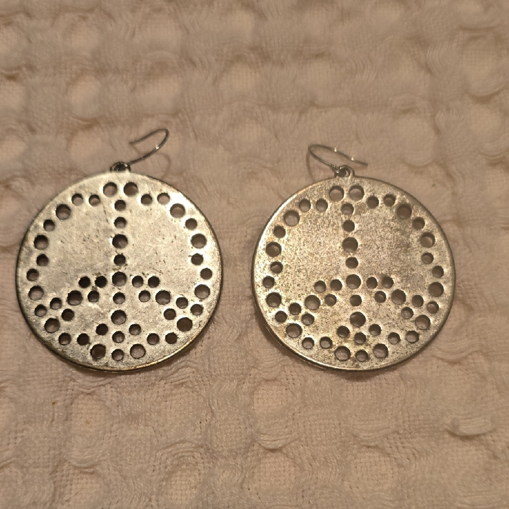 Lucky Brand Silver Peace Sign Earrings